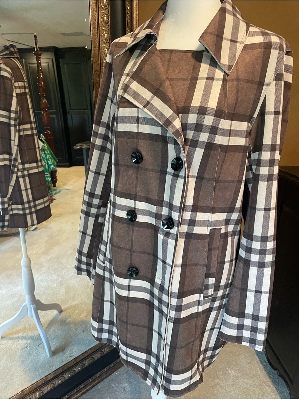 Women’s faux suede Brown Plaid Double-Breasted Coat